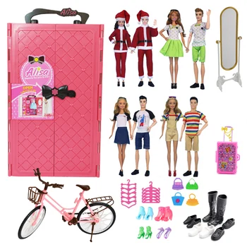 34pcs Pack Skapis ar Ziemassvētku Apģērbs Ikdienas Drēbes par Barbie un Ken Aksesuāri Velosipēdu Spogulis, Apavi, Somas Rotaļlietas Bērnu