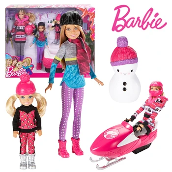Barbie Lelles & Aksesuāri FDR73 Pop un Māsu Grupu, kas izveidota Ar Ziemas Slēpošanas Piederumi Meitene Rotaļlietas Dzimšanas dienas Dāvanu FDR73