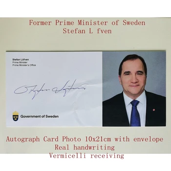 Bijušais Zviedrijas Premjerministrs Stefan L fven Autogrāfu Kartes Foto 10x21cm ar aploksni Nekustamā rokraksta Nūdeles recei