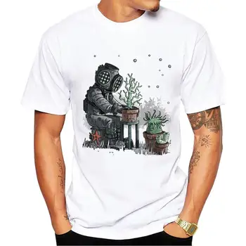 FPACE Hipster Koraļļu Dārzs Vīriešu T-Krekls Retro Astronauts Stādīšana Drukāts Īsām Piedurknēm Tshirts Modes t krekli Forši Tee