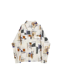 Rudens 2022 Sievietēm Ar Garām Piedurknēm Drukāt Šifona Krekli Vintage Blūze Atloks Loose Fit Dizaina Krekls Modes Dāmas Sieviešu Topi Mujer
