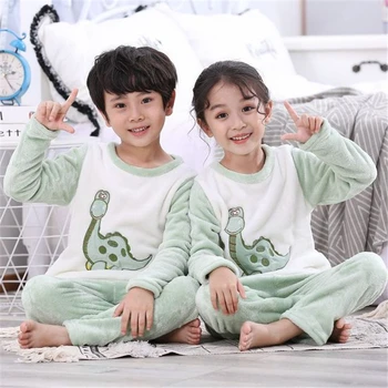 Ziemas bērnu flaneļa pidžamas naktskrekls zēni un meitenes sabiezēt divdaļīga silts pusmūža bērns mājās pakalpojumu пижама karikatūra